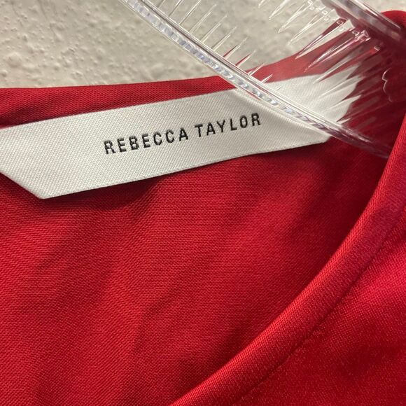 Rebecca Taylor red satin blouse with bell sleeves size 6 NEW #719 - Picture 6 of 9